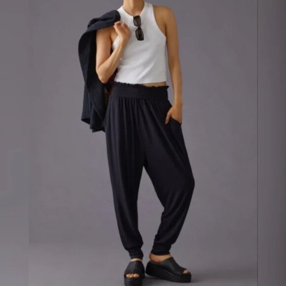 Anthropologie Pants - Daily Practice by Anthropologie Black Smocked Harem Jogger Pants